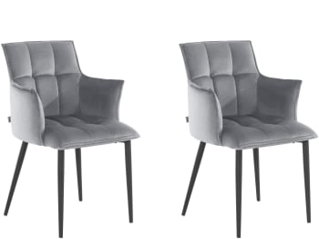 MARCIA - Juego de 2 sillas de comedor tapizadas en tejido gris claro