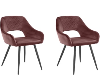 FLUER - Juego de 2 sillas de comedor tapizadas en terciopelo rosa oscuro