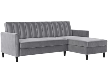 CELINE - Sofá cama 3 plazas con chaiselong en terciopelo gris