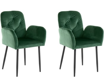 MILA - Lot de 2 chaises de salle à manger rembourrées en velours vert foncé