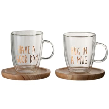 Set des 2 mugs en verre avec sous tasses