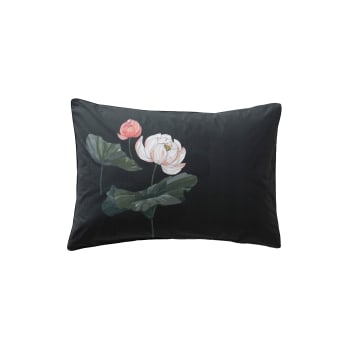 Lotus - Taie d'oreiller rectangulaire imprimé noir 50 x 70 cm