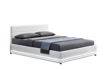 New york - Estructura de cama blanca con caja de almacenaje y led 140 x 190 cm
