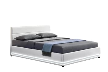 Newyork - Struttura letto in similpelle bianca con contenitore e LED 140x190 cm