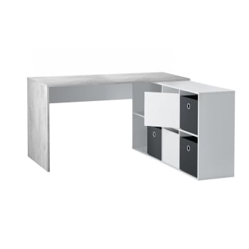 Dmorlup - Scrivania effetto legno bianco, cemento 136x139h74 cm