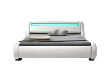 Seattle - Estructura de cama de polipiel blanca con led integrados 140 x 190 cm