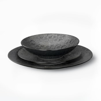 Service de table 16 pièces en céramique noir Tabo