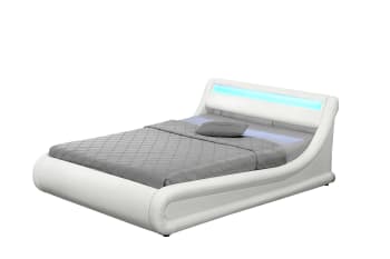 Portland - Structure de lit LED avec rangements 140 x 190 cm blanc