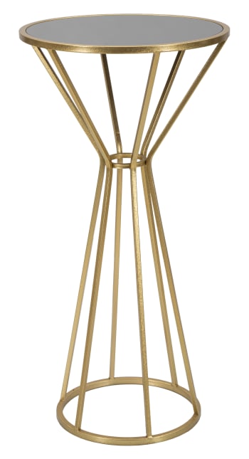 SIMPLE - Tavolo rotondo in metallo dorato con piano specchio Ø cm 40x80