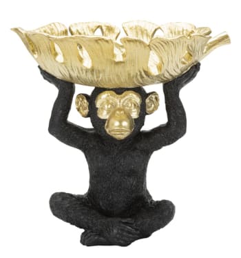 SCIMMIA - Scimmietta con portaoggetti in resina nera e dorata cm 25,2x21x24
