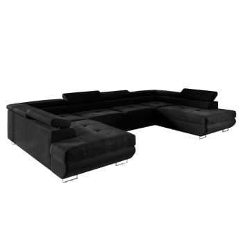 Canapé D'angle Convertible WARREN – 3 Places – Gris Chiné Et Noir – Moderne