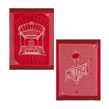 Métro - Lot de 2 torchons en jacquard de coton rouge moyen 50x75