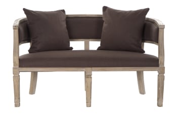 Sofa lino madera de caucho 2 plazas marron 122x69x72cm