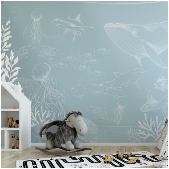 Papier peint panoramique enfant océan bleu ciel 150x250cm