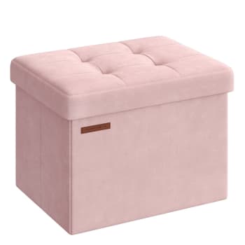 Pouf de rangement mdf 41 x 31 x 31 cm velours rose bonbon