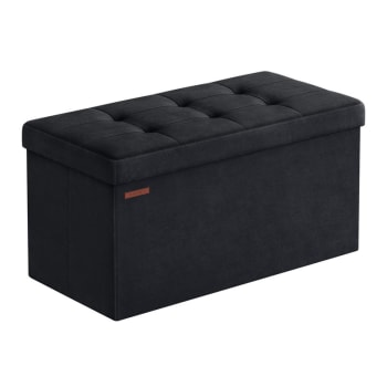 Banc de rangement mdf velours mousse 76 x 38 x 38 cm noir d'encre