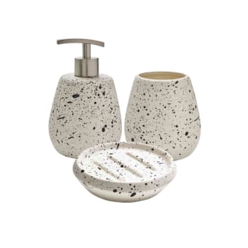 Set Salle De Bain 3 Pièces Céramique - Distributeur Savon, Porte-bijoux, Gobelet Brosse à Dents Bleu Foncé