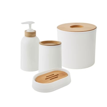 Prima - Set de salle de bain 4 pièces bis en plastique et bambou blanc