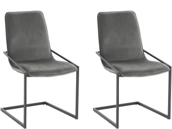 VIGGA - Lot de 2 chaises de salle à manger rembourrées en velours gris