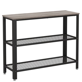 Table de console étagères cadre en acier grège et noir