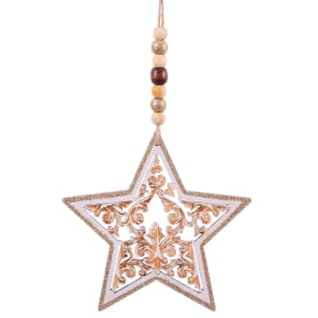 Décoration sapin de noël étoile en bois et perles