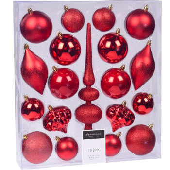 Set de 18 boules de Noël + 1 cimier rouge