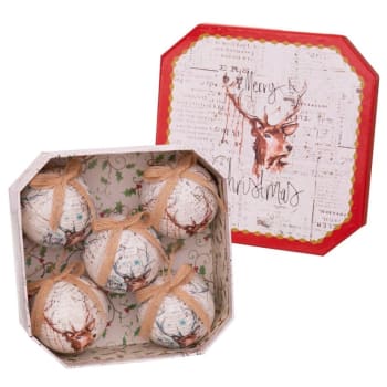 Coffret de 5 boules de Noël rétro cerf - 7.5cm