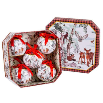 Coffret de 5 boules de Noël rétro animaux - 7.5cm