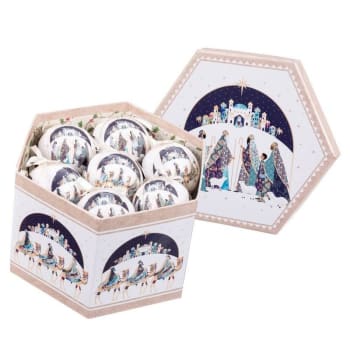 Coffret de 14 boules de Noël rétro rois mages 7.5cm