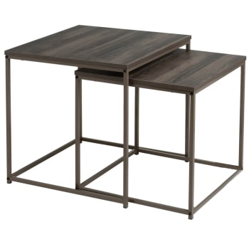 Set de 2 tables basses gigognes bois et métal gris 50x50x50cm