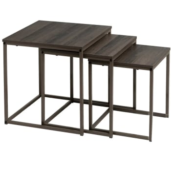 Set de 3 tables basses gigognes bois et métal gris 40x40x42cm