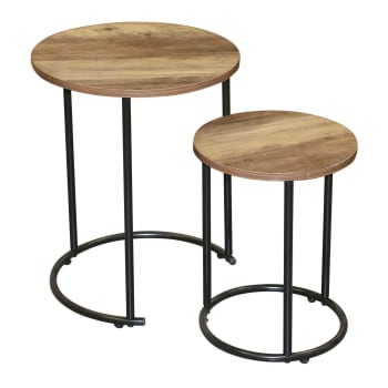 Set de 2 tables d'appoint rondes gigognes en bois et métal noir