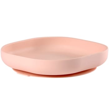 Apprentissage repas - Assiette en silicone à rebords et ventouse rose