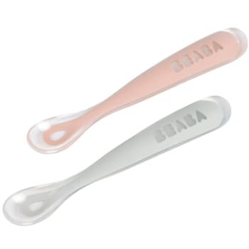 Apprentissage repas - Lot de 2 cuillères en silicone 1er âge old pink