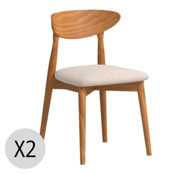 Mailis - Lot de 2 chaises en bois et tissu recyclé couleur beige