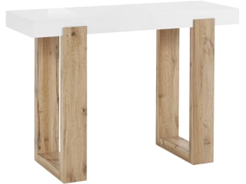 SOLID - Table console en bois massif blanc et pieds en chêne