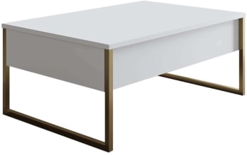 Sibylle - Table basse en aggloméré blanc et métal doré luxe