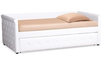 Lit banquette gigogne 2 x 90 x 190 cm simili blanc avec en ance