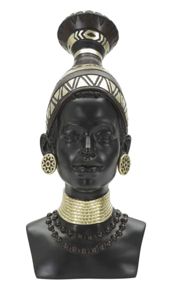 MASAI - Statuetta a forma di testa di donna in resina nera cm 23x19x38,5