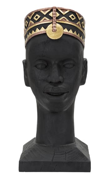 MASAI - Statuetta a forma di testa di uomo in resina nera cm 25x25x56