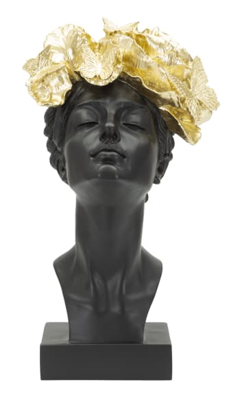 FARFALLE - Statuetta a forma di testa di donna in resina nera cm 21x20x36,5