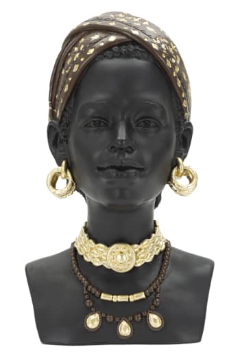 MASAI - Statuetta a forma di testa di donna in resina nera cm 19x18,5x30