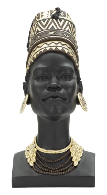 MASAI - Statuetta a forma di testa di donna in resina nera cm 21,5x27,5x45