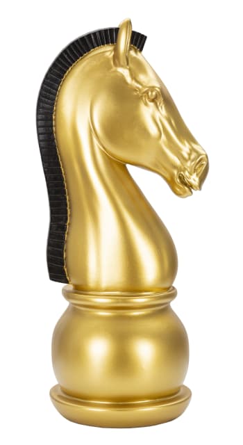 SCACCHI - Cavallo degli scacchi in resina dorato e nero cm Ø cm 18,5x50