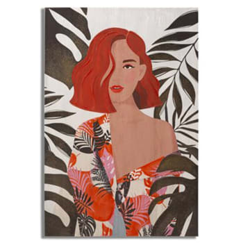 Lady - Stampa su tela multicolore donna con foglie cm 80x2,8x120
