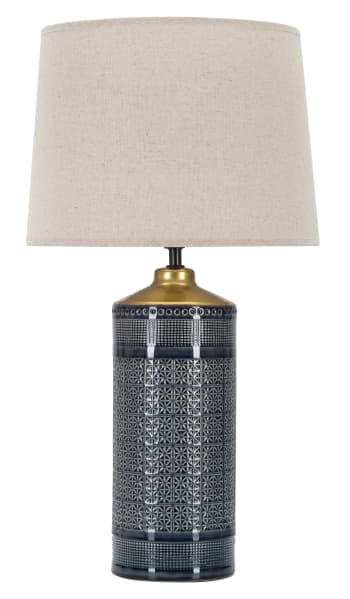 GRAPHS - Lampada tavolo in ceramica nera con paralume beige Ø cm 30x55