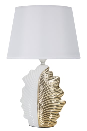 LEAF - Lampada da tavolo in ceramica bianca e dorata Ø cm 30X47,5