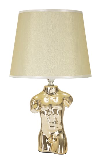MAN - Lampada da tavolo in ceramica dorata con paralume Ø cm 25x42,5