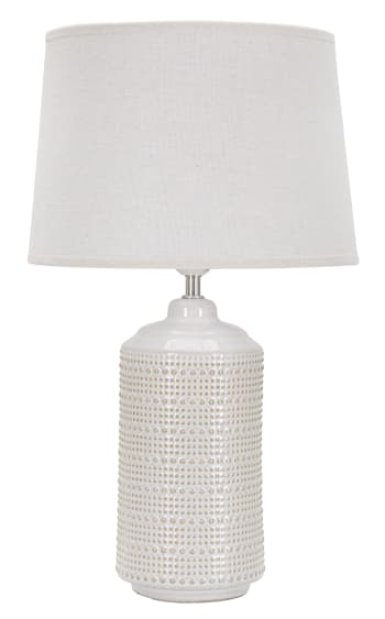 POINT - Lampada tavolo in ceramica beige con paralume bianco Ø cm 28x47