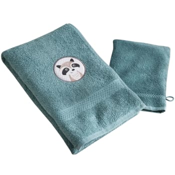 Petites betes - Serviette de toilette + gant 50x90 bleu en coton